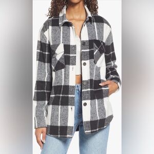 Thread & Supply Plaid Flannel Shacket Black White Button Front Jacket Size Large